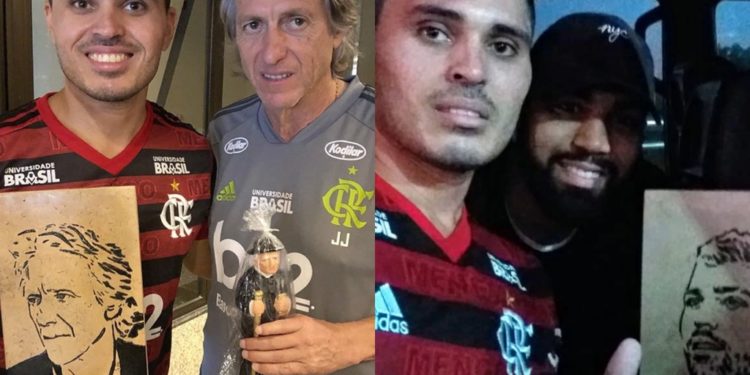 Artesanato do Cariri é entregue a técnico e jogador do Flamengo por torcedor juazeirense