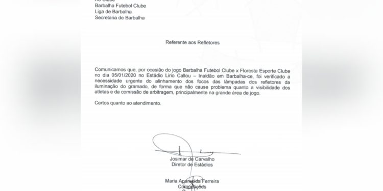 Jogo do Barbalha, na Copa do Brasil, pode ter horário mudado, devido a problema nos refletores do Inaldão